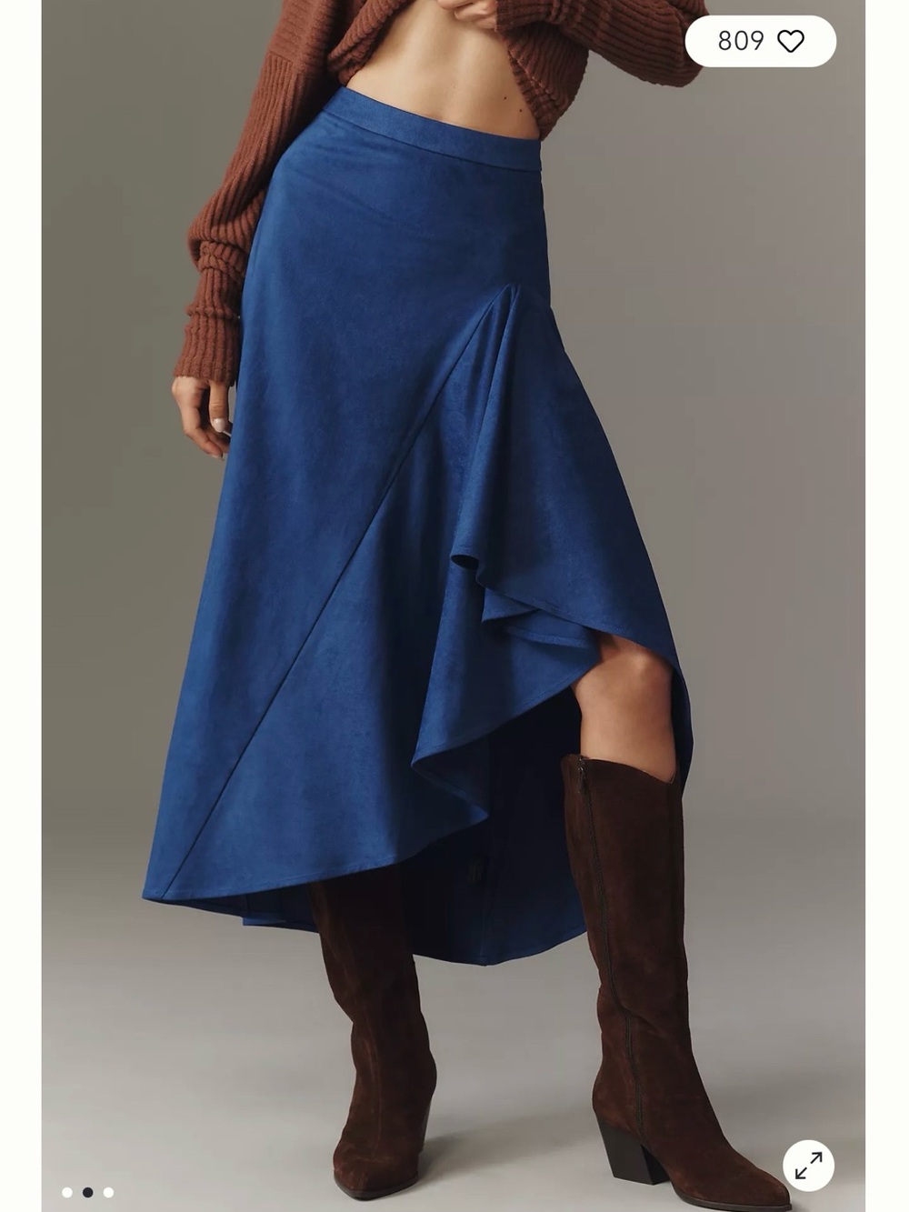 NWT Anthropologie Line & Dot Dark Blue Asymmetrical Satin Maxi Skirt Size L - Picture 2 of 6